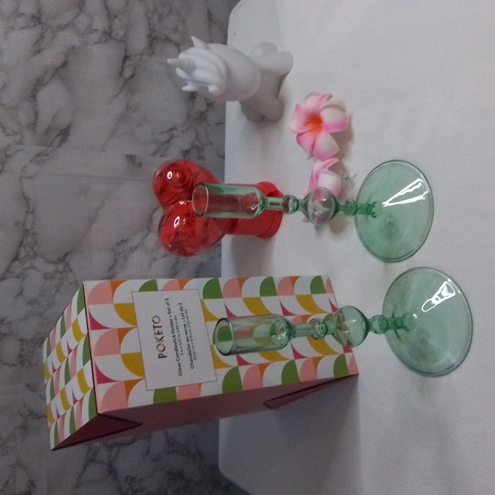 Poketo set of two glass candlestick holders